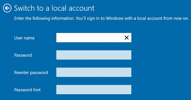 Password hint Windows 10