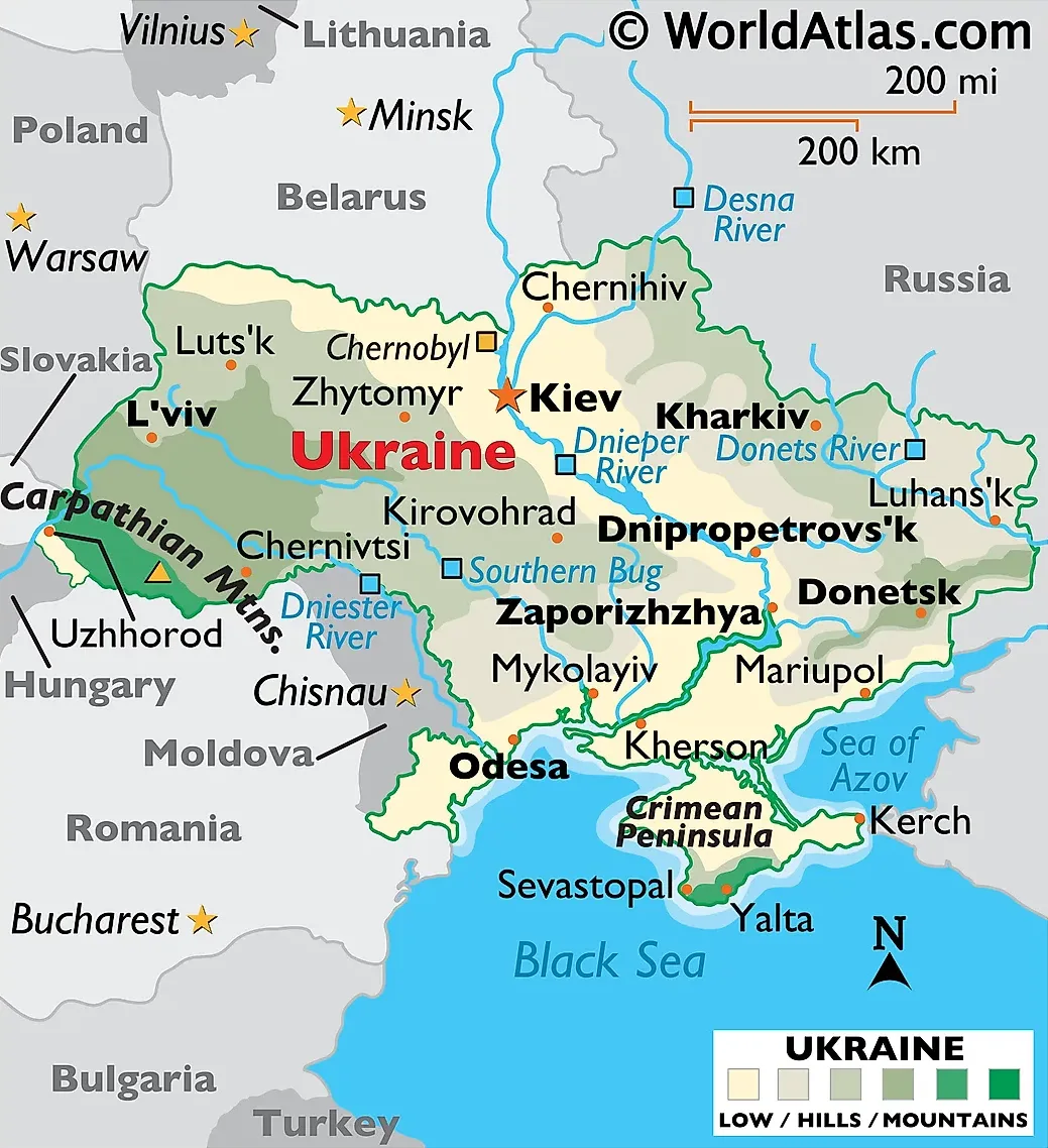 Bản đồ vị trí Ukraine tại khu vực (Map of Ukraine location in the region)