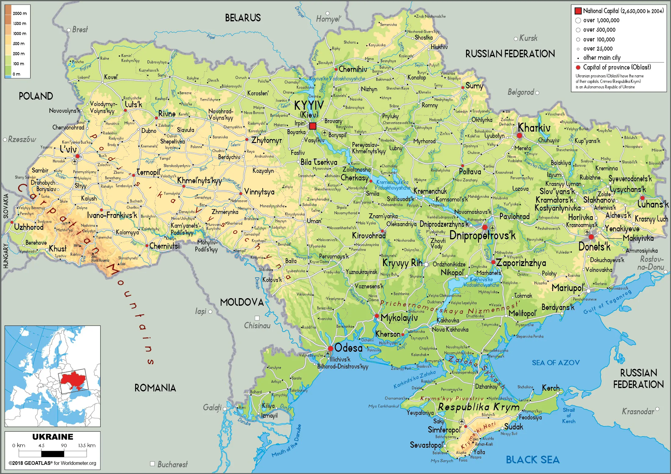 Bản đồ địa lý Ukraine (Geographical map of Ukraine)