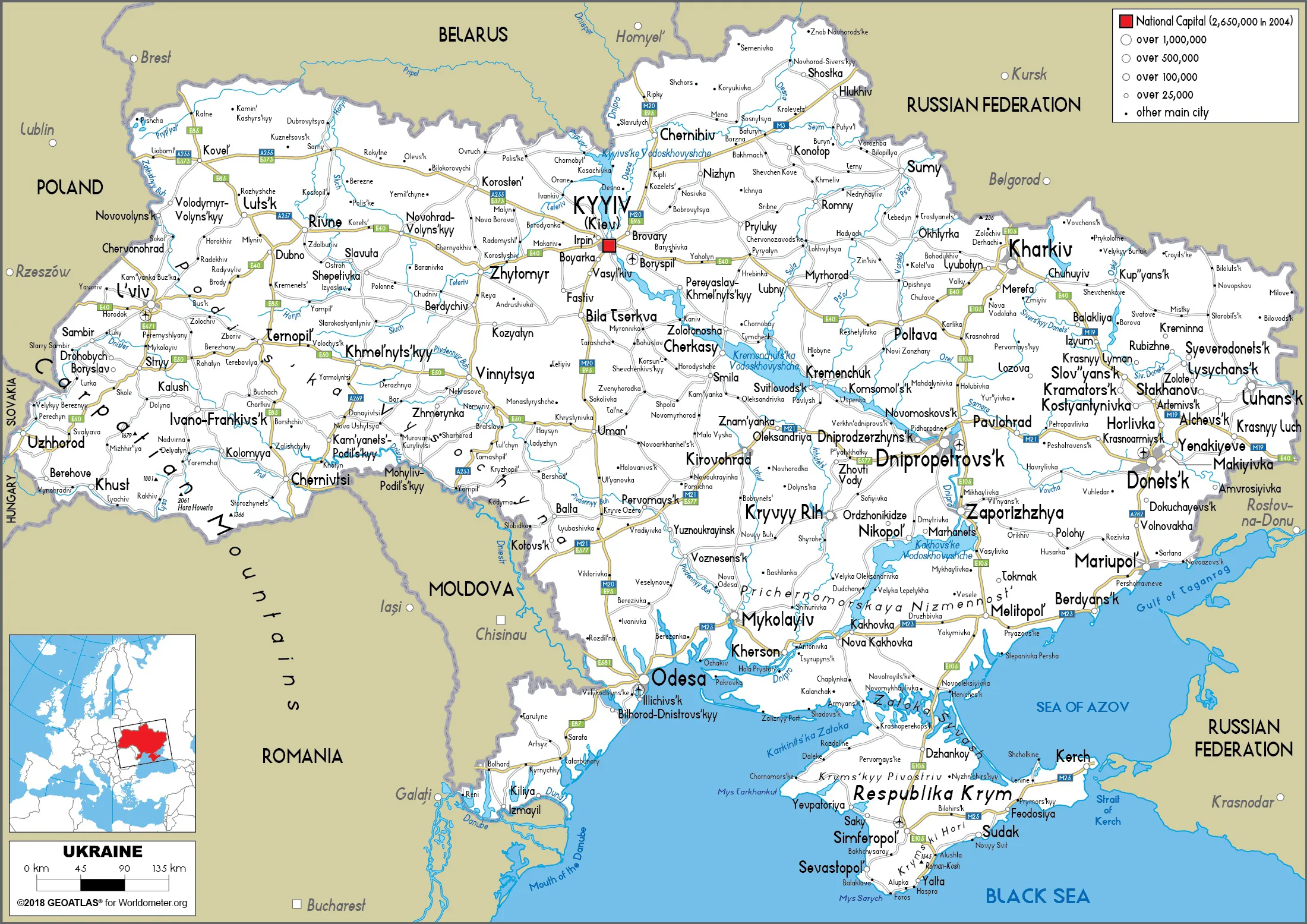 Bản đồ các tuyến đường chính của Ukraine (Map of the main routes of Ukraine)