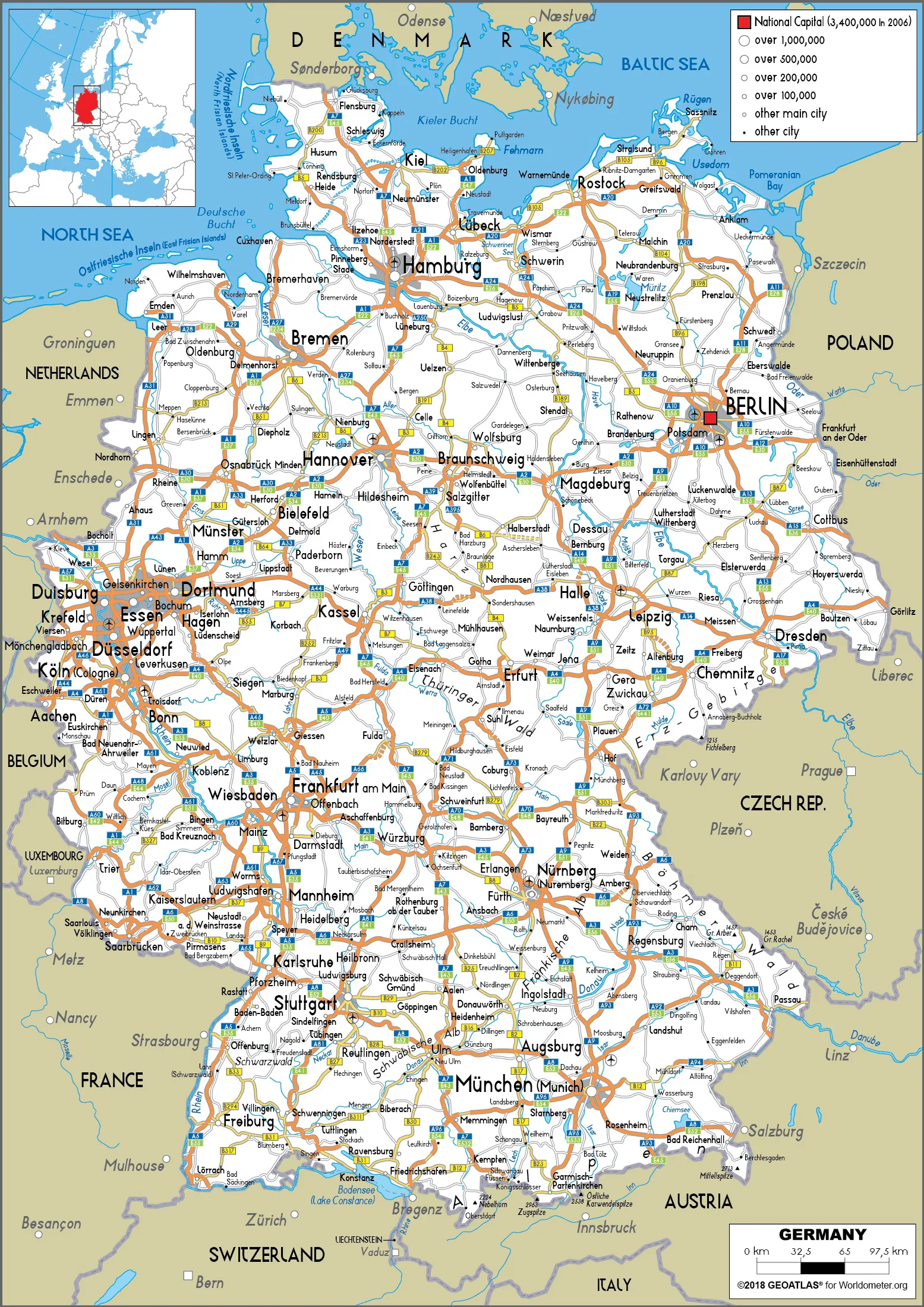 Bản đồ các tuyến đường chính của nước Đức (Map of the main roads of Germany)