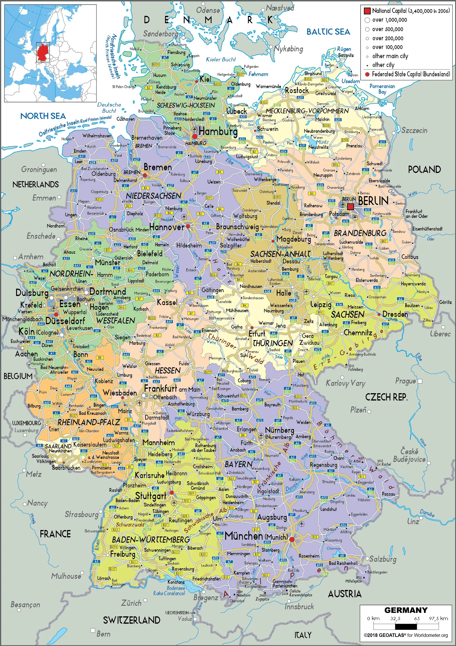 Bản đồ chính trị nước Đức (Political map of Germany)