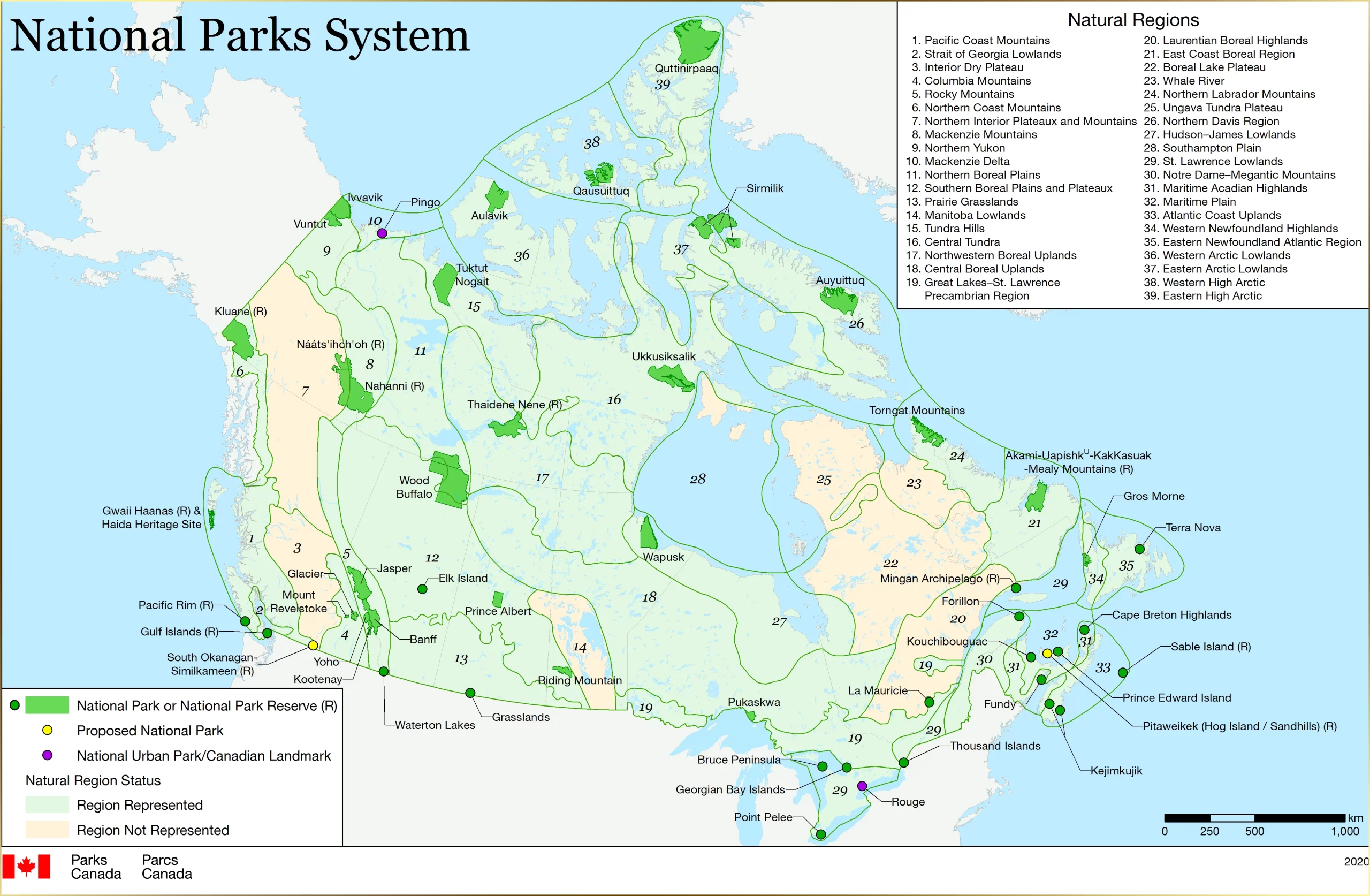 Bản đồ các công viên tự nhiên của Canada (Map of Canada's natural parks)