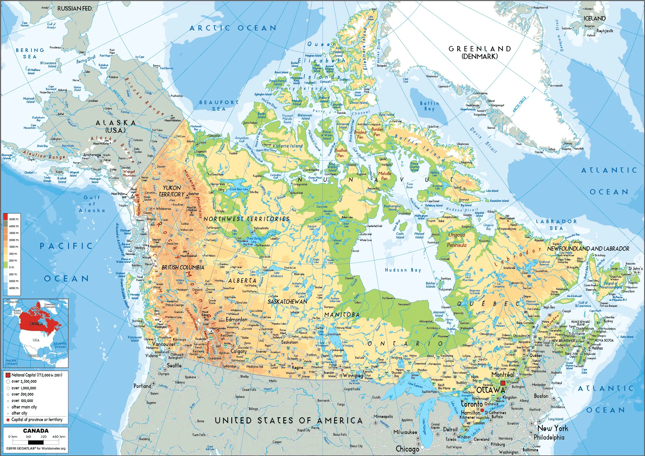 Bản đồ địa lý Canada (Geographical map of Canada)