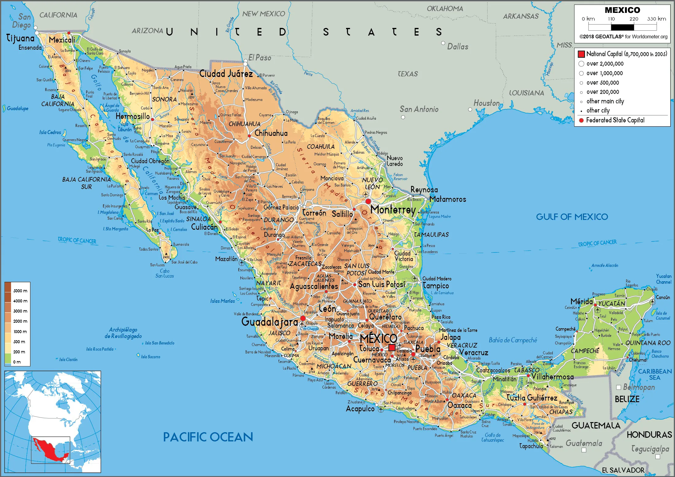 Bản đồ địa lý Mexico (Geographical map of Mexico)