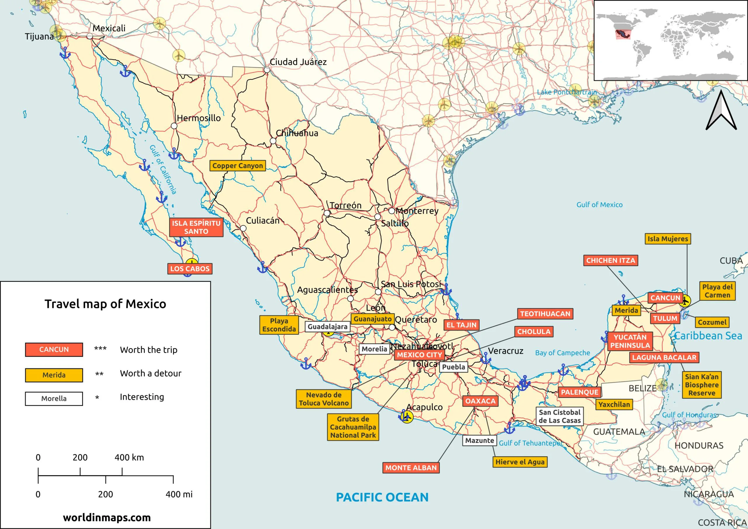 Bản đồ du lịch Mexico (Mexico tourist map)