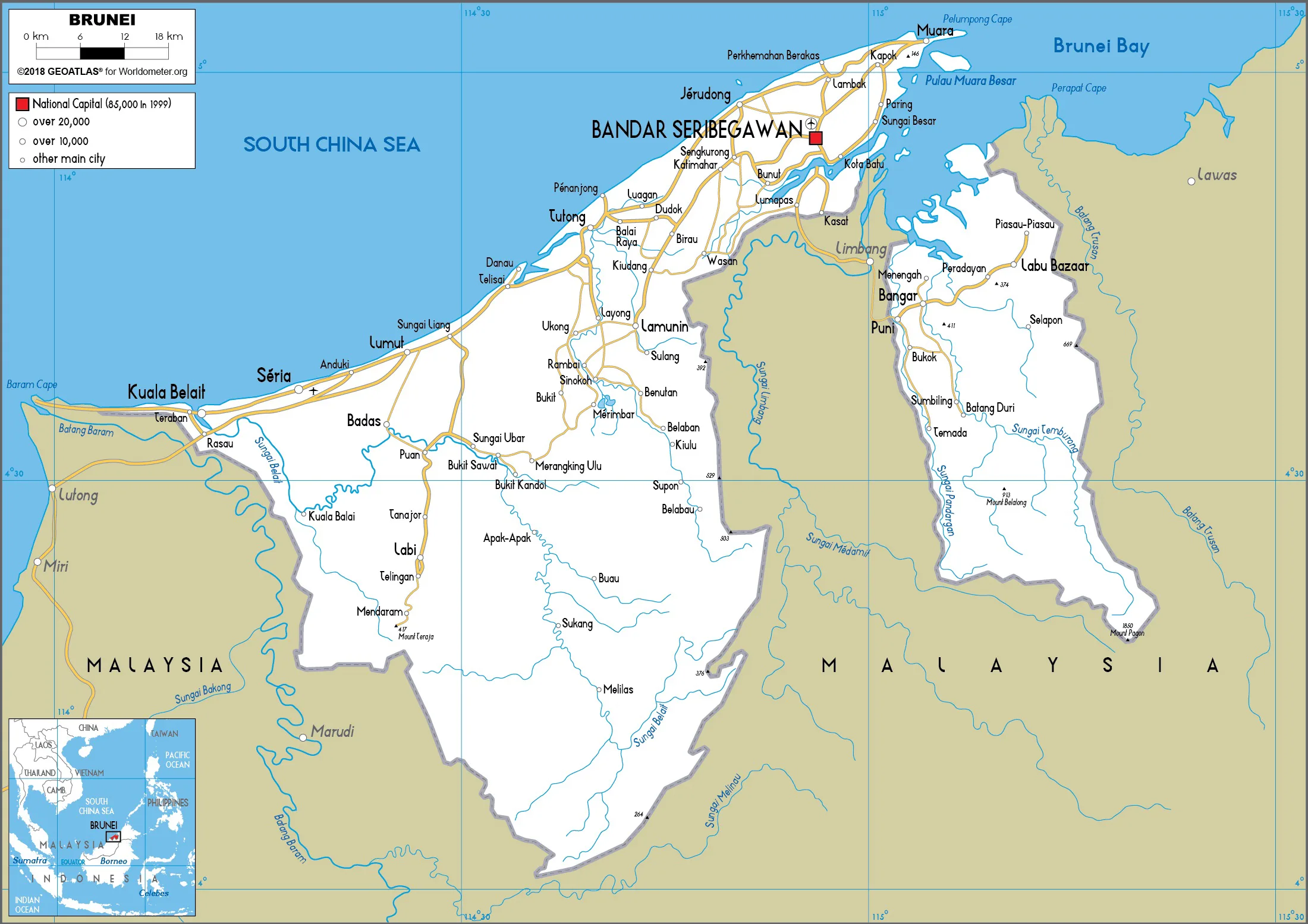 Bản đồ các tuyến đường của Brunei (Map of routes of Brunei)