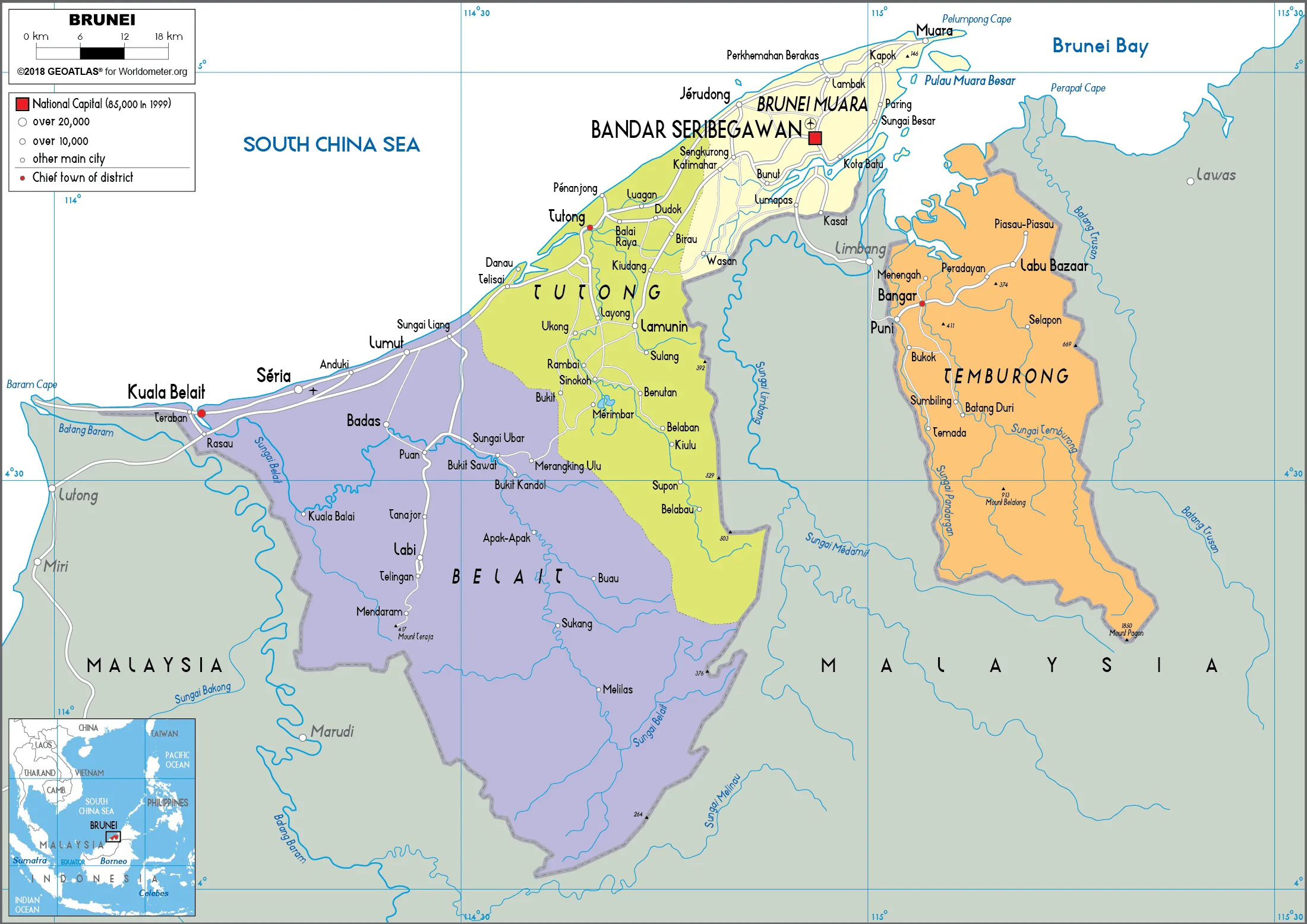 Bản đồ chính trị Brunei (Brunei political map)