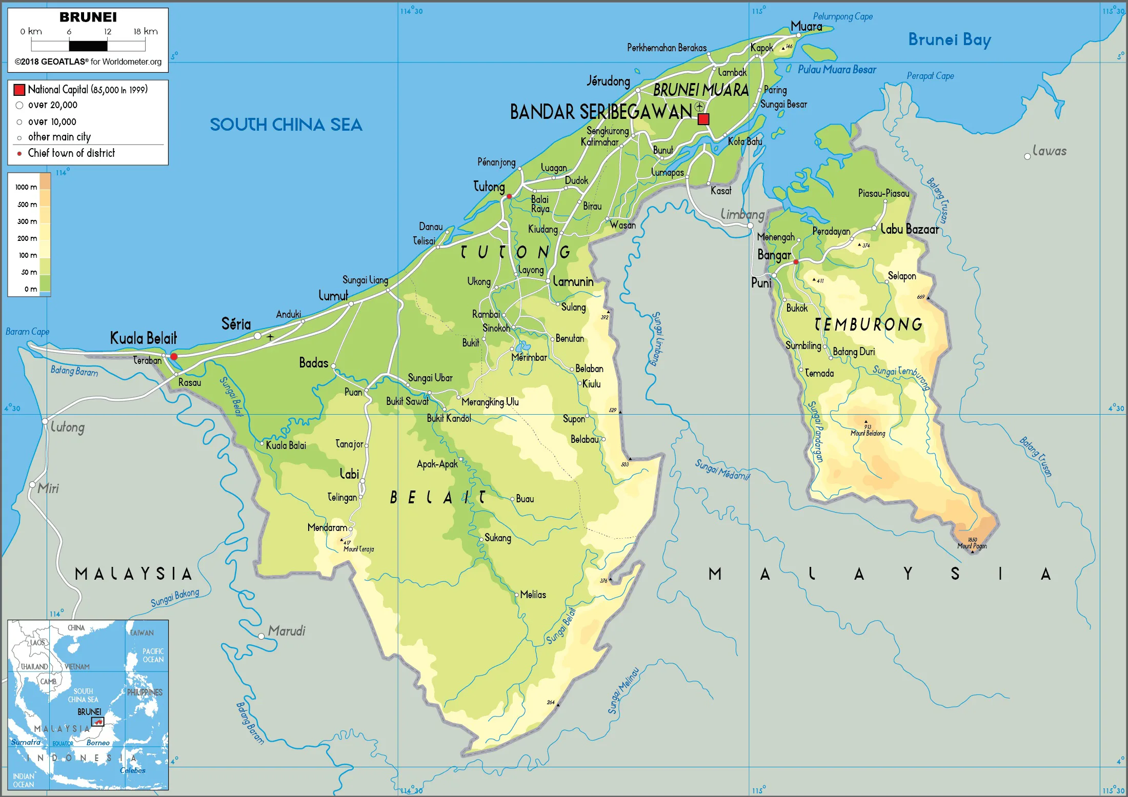 Bản đồ địa lý Brunei (Geographical map of Brunei)