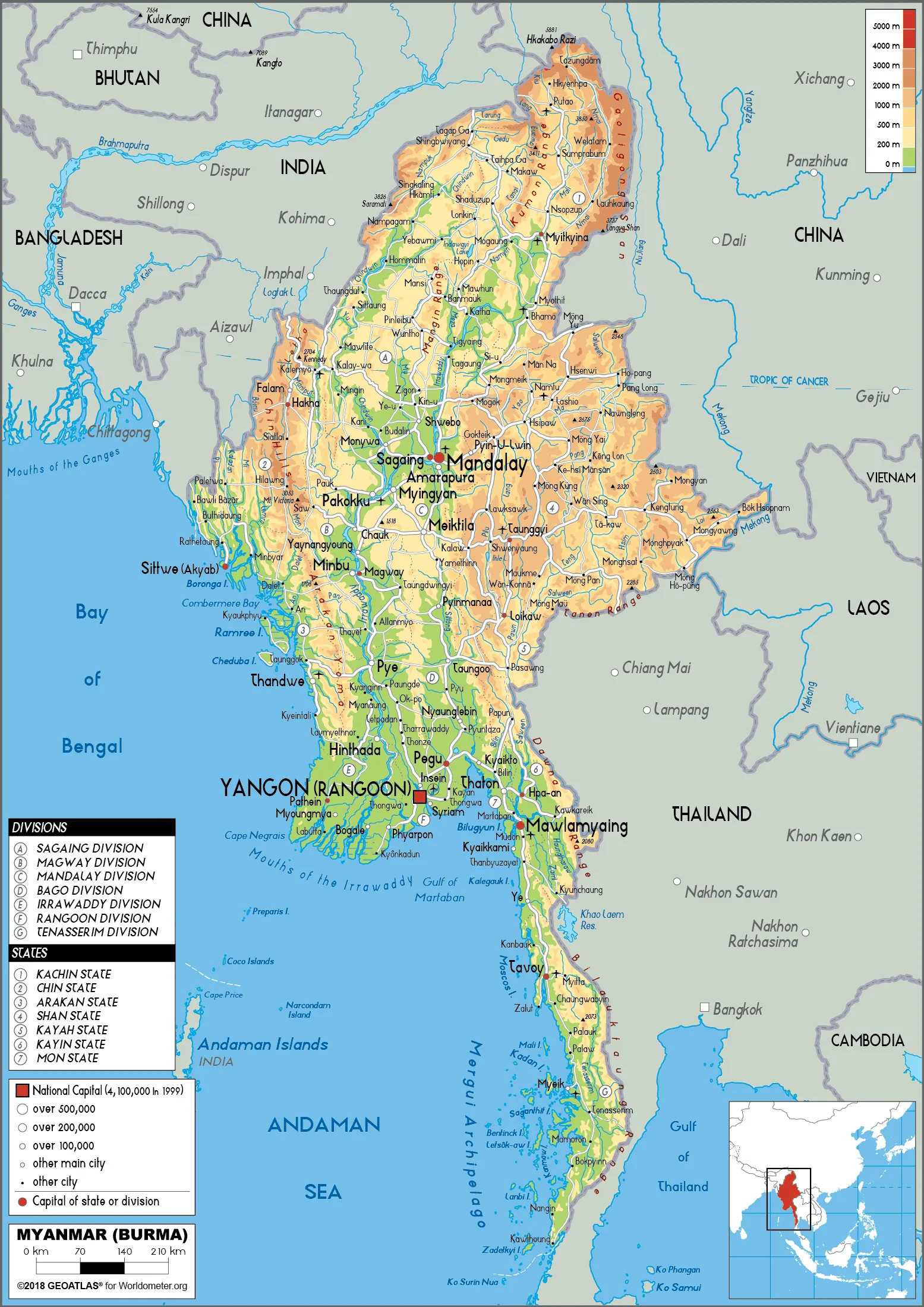 Bản đồ địa lý Myanmar (Geographical map of Myanmar)
