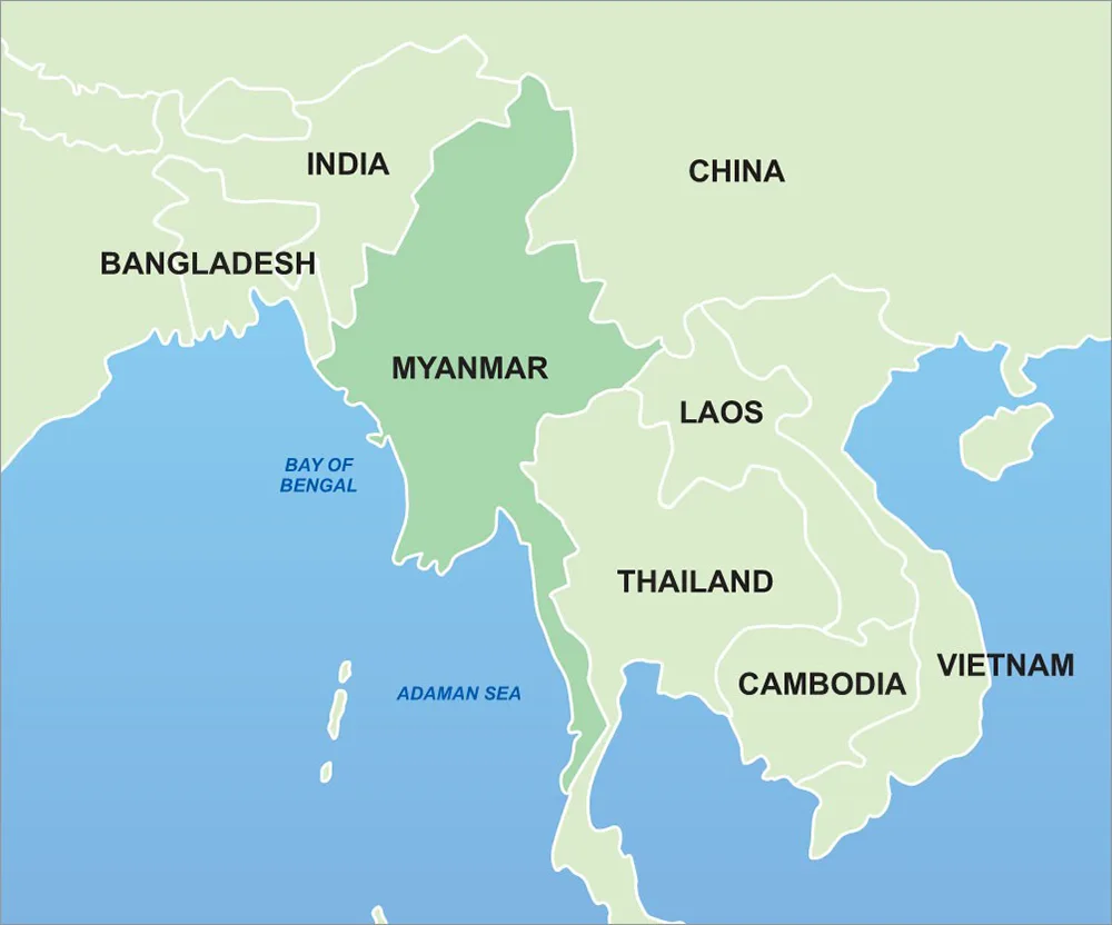 Bản đồ các nước tiếp giáp với Myanmar