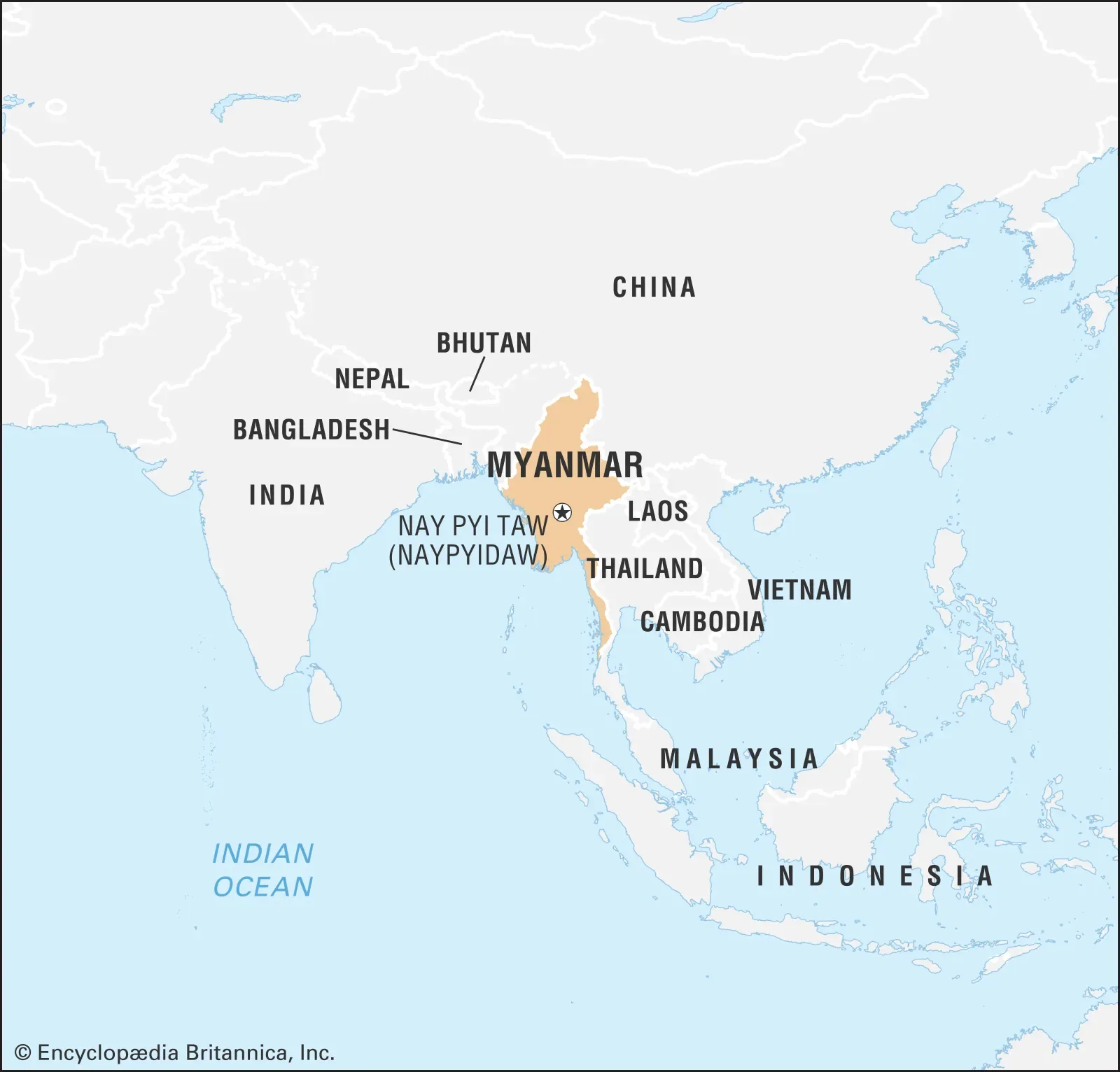 Vị trí Myanmar tại khu vực Đông Nam Á 