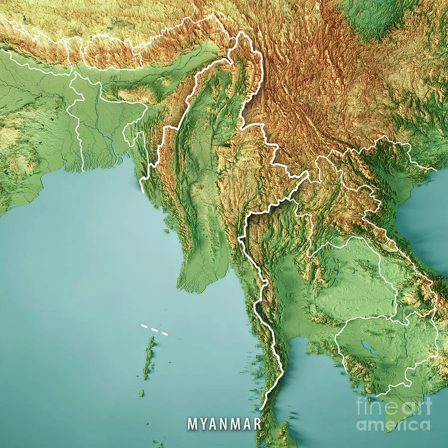 Mô tả địa hình, địa lý Myanmar 3D