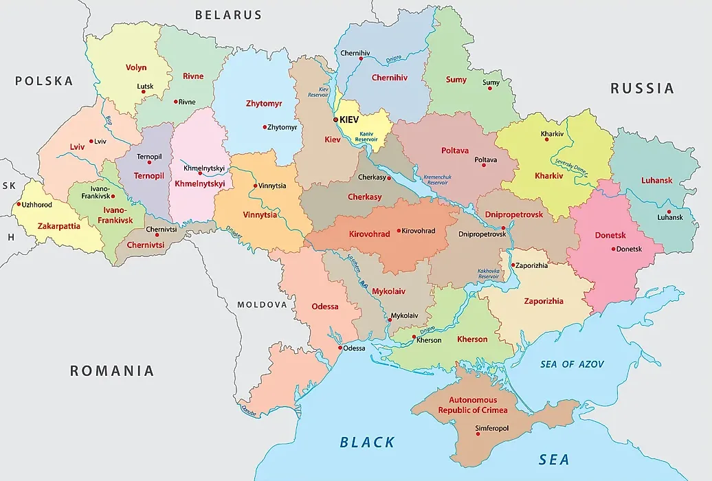 Bản đồ các đơn vị hành chính Ukraine (Map of administrative units of Ukraine)