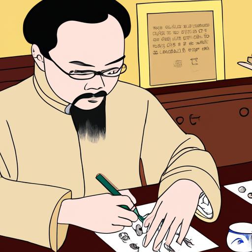 Minh họa Tây Môn Khánh viết tại bàn làm việc